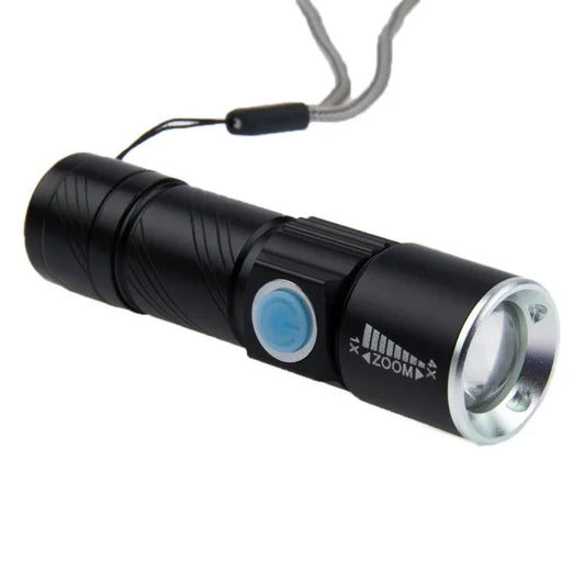 Cree Q5 LED Ficklampa med Zoom – 3 Ljuslägen och 180LM – Kompakt 18650-modell