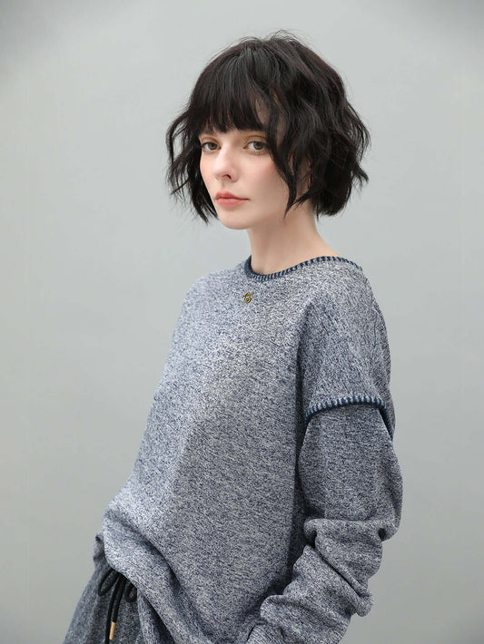 Long Sleeve Tee with Contrast Stitching-1