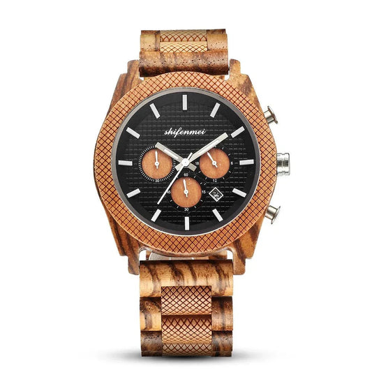 Men's Chronograph Calendar Sports Wood Watch