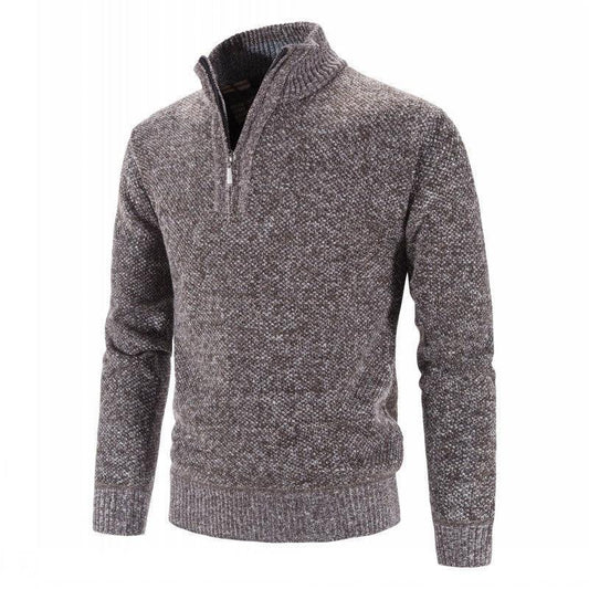 Men's Velvet Half-High Zipper Neck Pullover Sweater