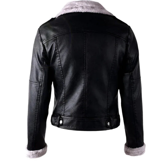 PU Leather & Velvet Jacket For Women