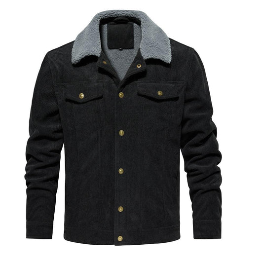 Men's Corduroy Jacket Winter Sherpa Lined Warm Thick Cargo Coat With 5 Pockets