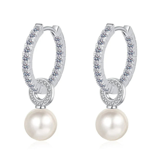925 Sterling Silver Freshwater Pearl Inlaid Moissanite Earrings For Women