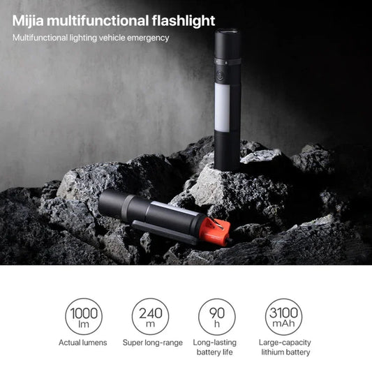 Multifunktionell Ficklampa 1000LM med Fönsterkross, Skärare och Magnetfäste