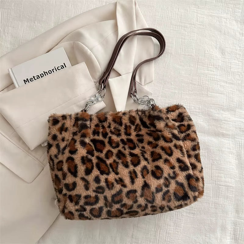 Leopardmönstrad tote handväska med axelrem