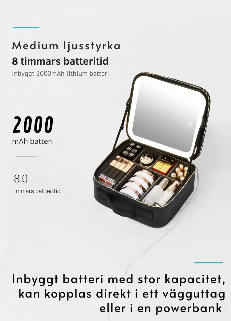 Sminkväska med spegel och LED-ljus