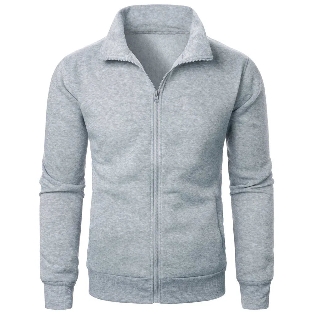 Stand Collar Cardigan Zipper Fleece Thickened Sweater Threaded Cuff Casual Sweatshirt