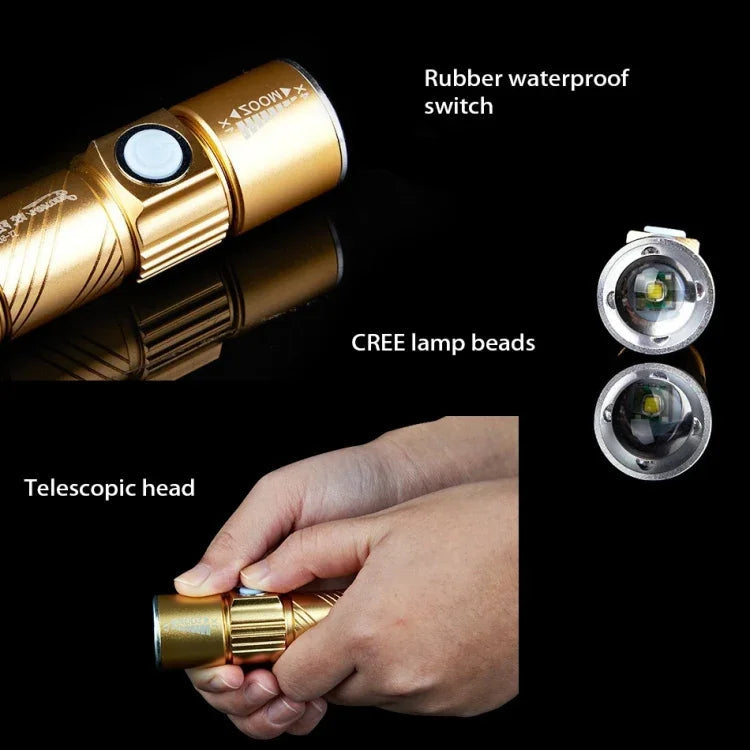 Cree Q5 LED Ficklampa med Zoom – 3 Ljuslägen och 180LM – Kompakt 18650-modell