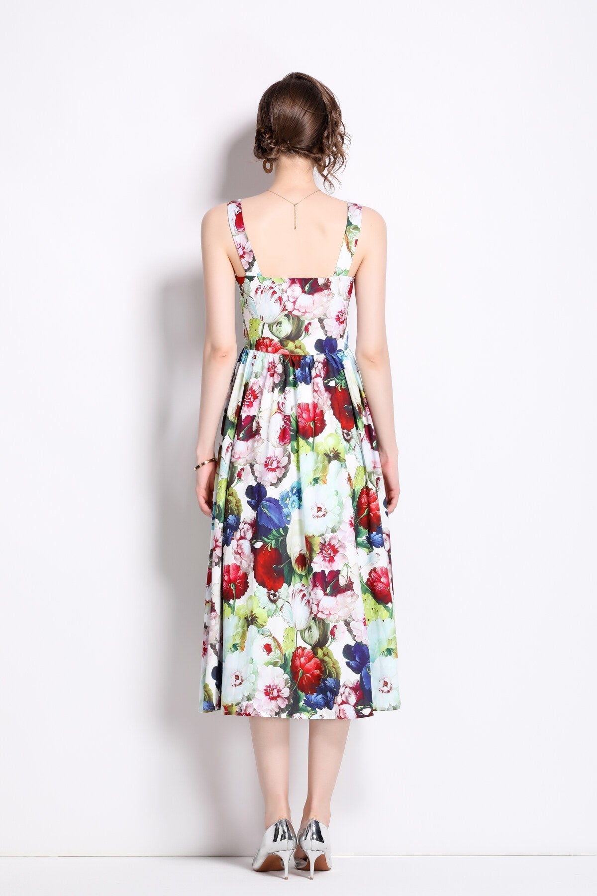 Carnival Thick Strap Flared Midi Dress-3