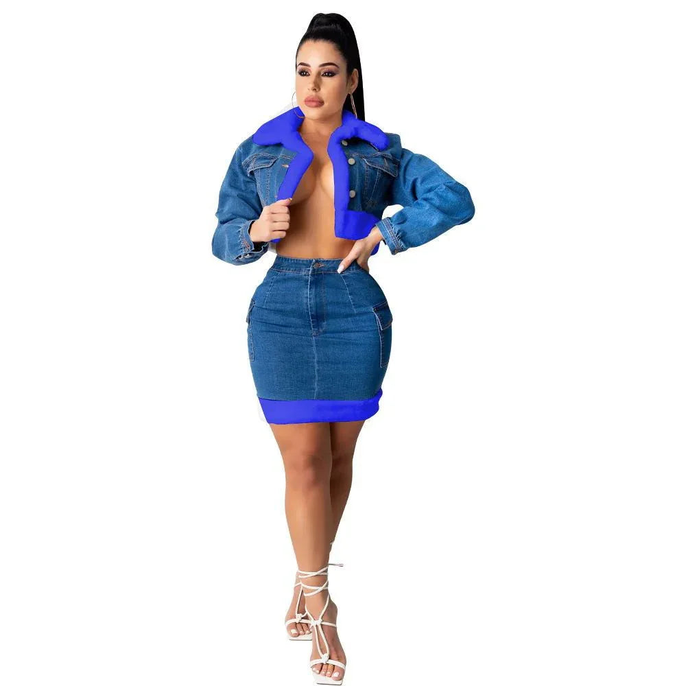 Denim Skirt Plush Denim Two-Piece Suit