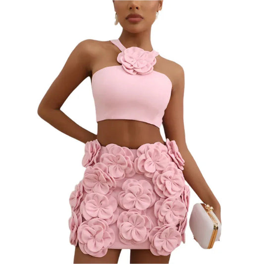 Fashion Clothing Set Crop Top & Decorative Flower Skirt