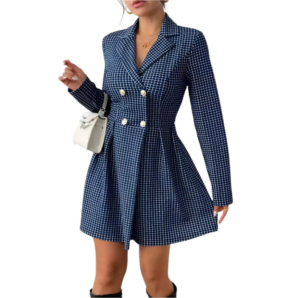 Fashion Plaid Temperament Commute V-Neck Long Sleeve Coat