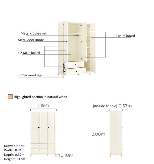 Julies Kids White Wardrobe Cabinet-1