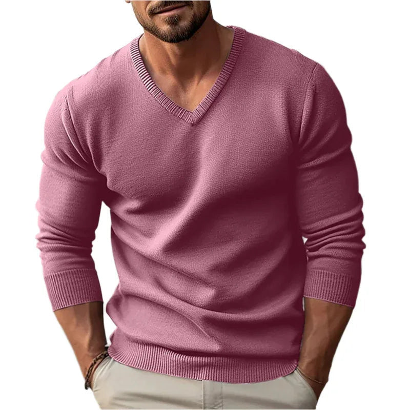 Knitted V-Neck Slim Fit Long Sleeve Sweater For Men