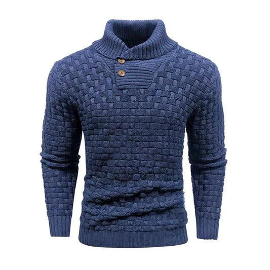 Men's Slim Fit Turtleneck Sweater Designed With Buttons
