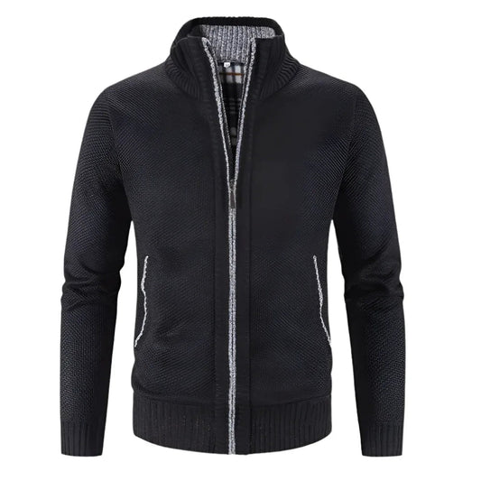 Men's Solid Color Stand Collar Cardigan Sweater