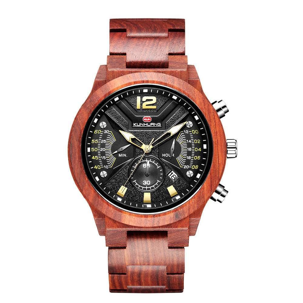 Men's Wooden Sports Quartz Movement Chronograph Watch