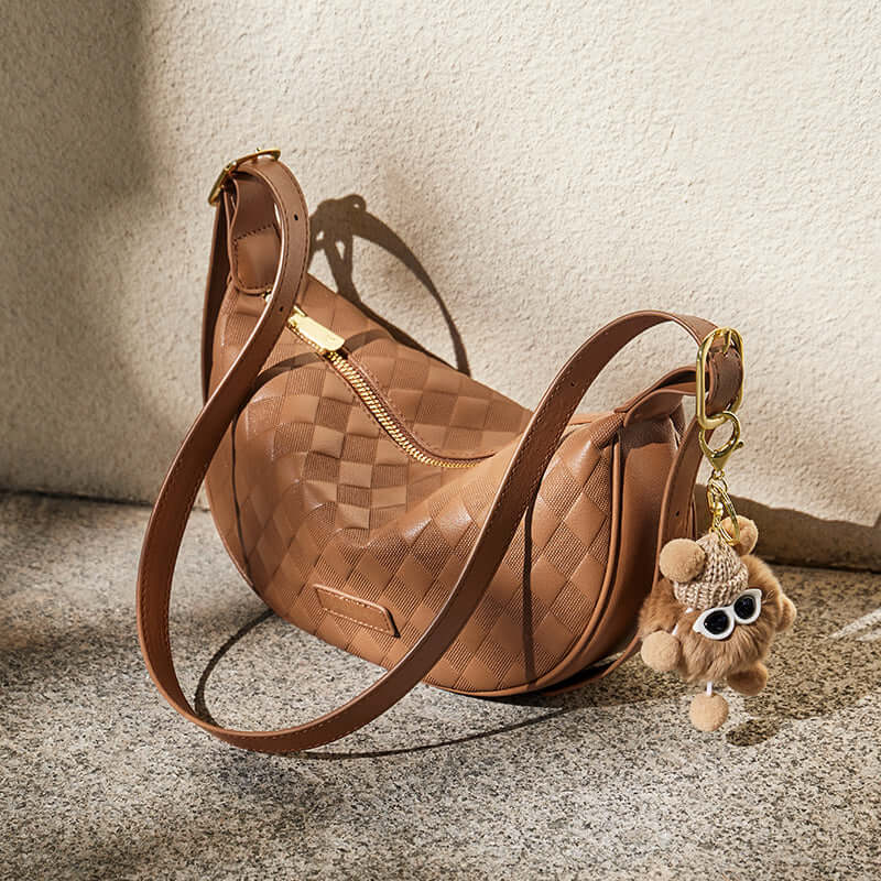 Pompom Charm Quilted Shoulder Bag-2