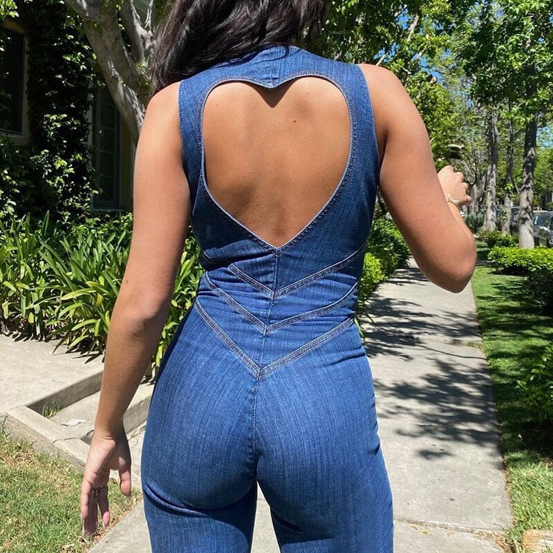 Rygglös Hjärta Denim Jumpsuit