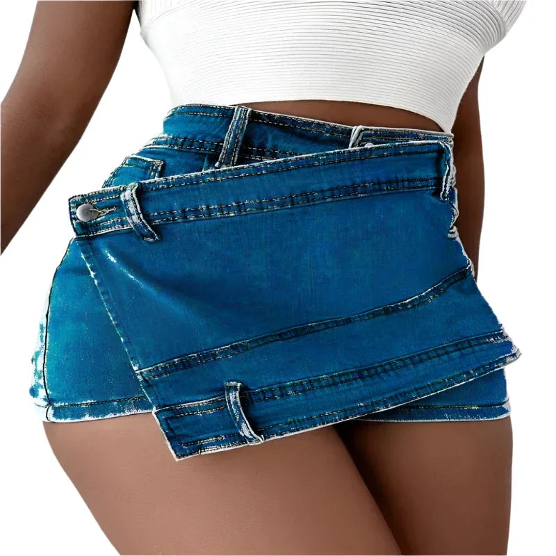 Street Vintage Asymmetrical Denim Fabric Skirts