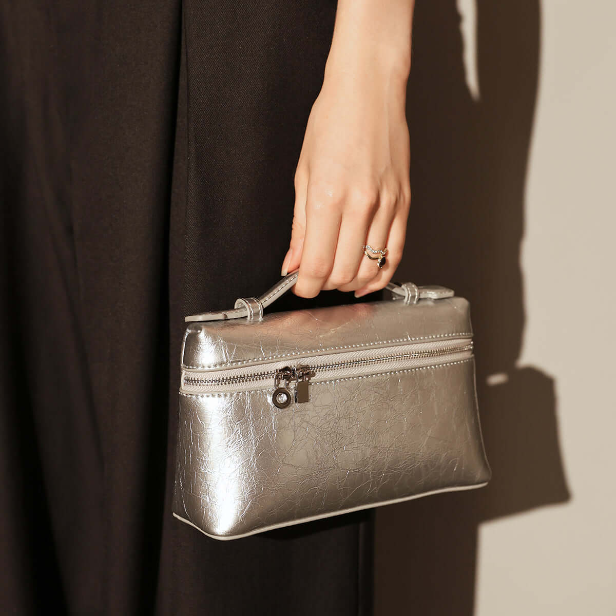Traveler's Top-Handle Rectangle Box Mini Make Up Bag-6