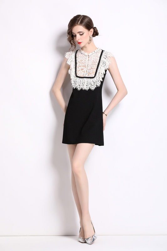 Vintage Lace Bib Collar Little Black Dress-1